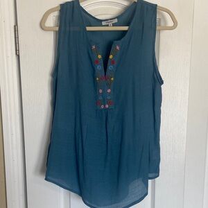 Embroidered Sleeveless Top in Blue